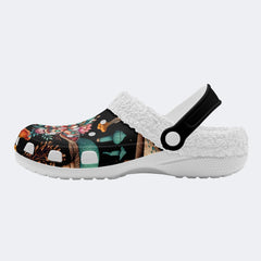 Moth Floral Mushroom Print - Fur Lined Slippers/Sandals