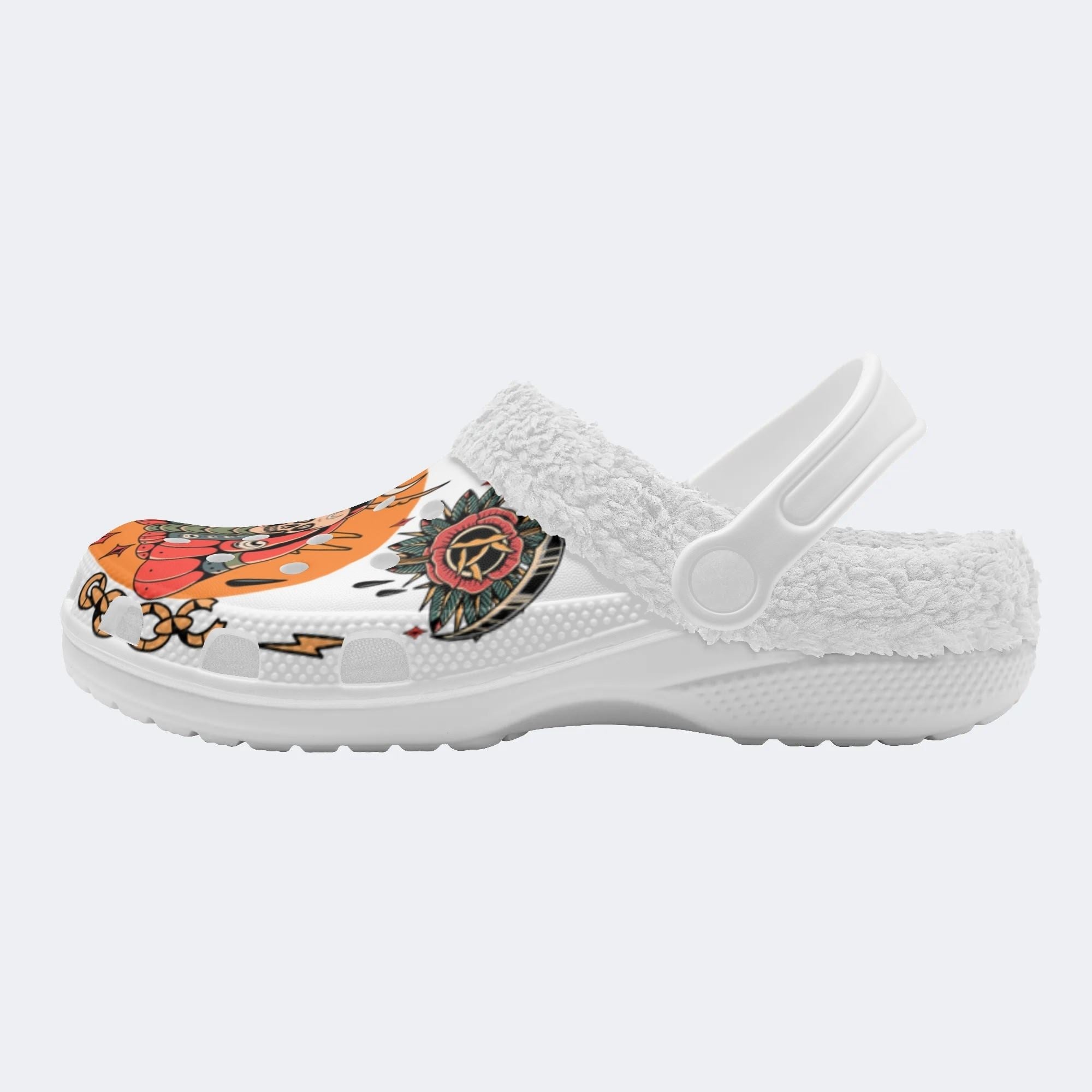 Traditional Death Moth Print - Fur Lined Slippers/Sandals