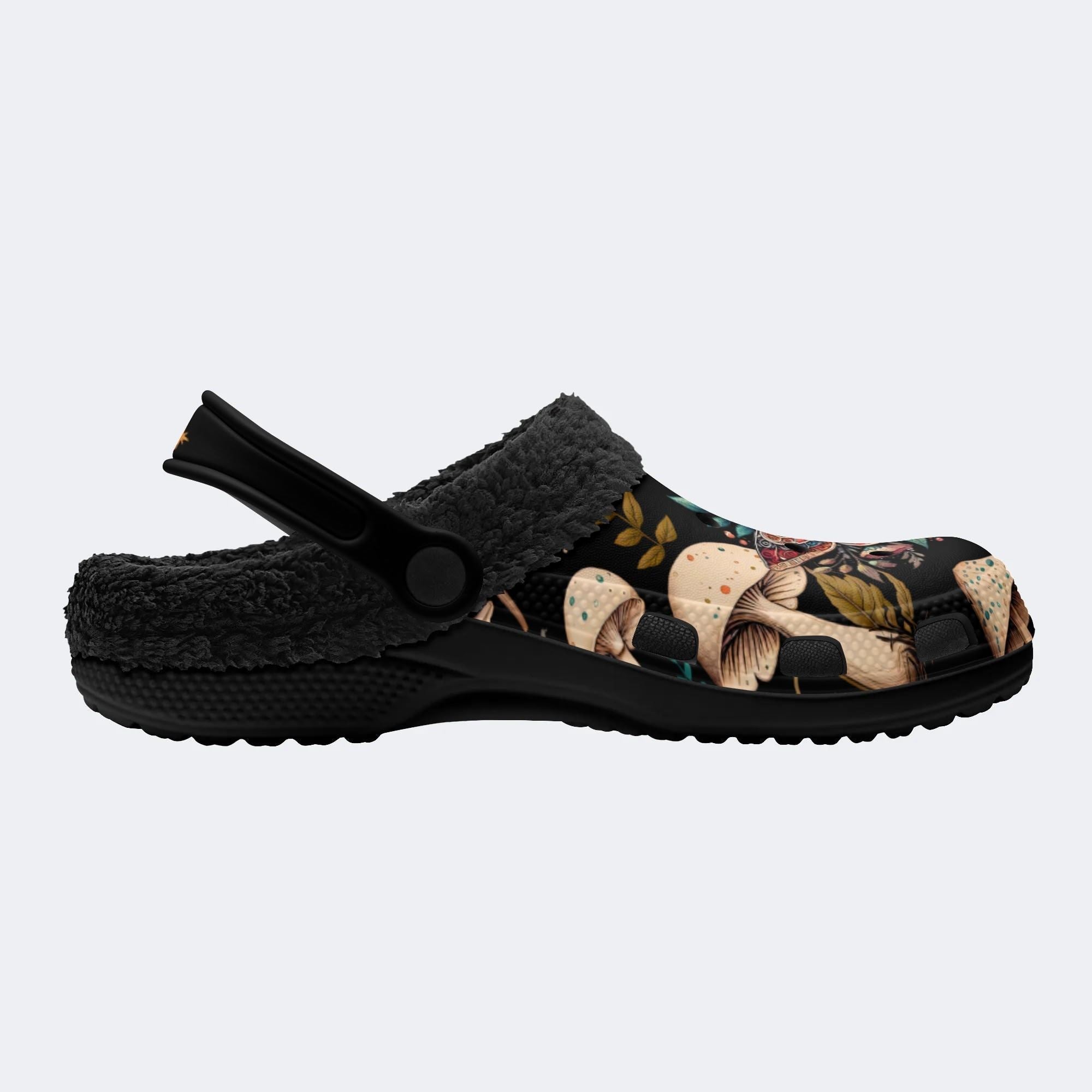Moth Floral Mushroom Print - Fur Lined Slippers/Sandals