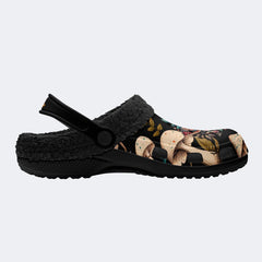 Moth Floral Mushroom Print - Fur Lined Slippers/Sandals