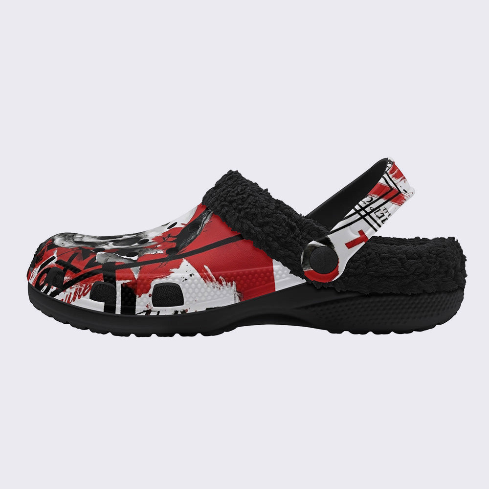 Trash Polka Skull Geometric Print Fleece-Lined Clogs