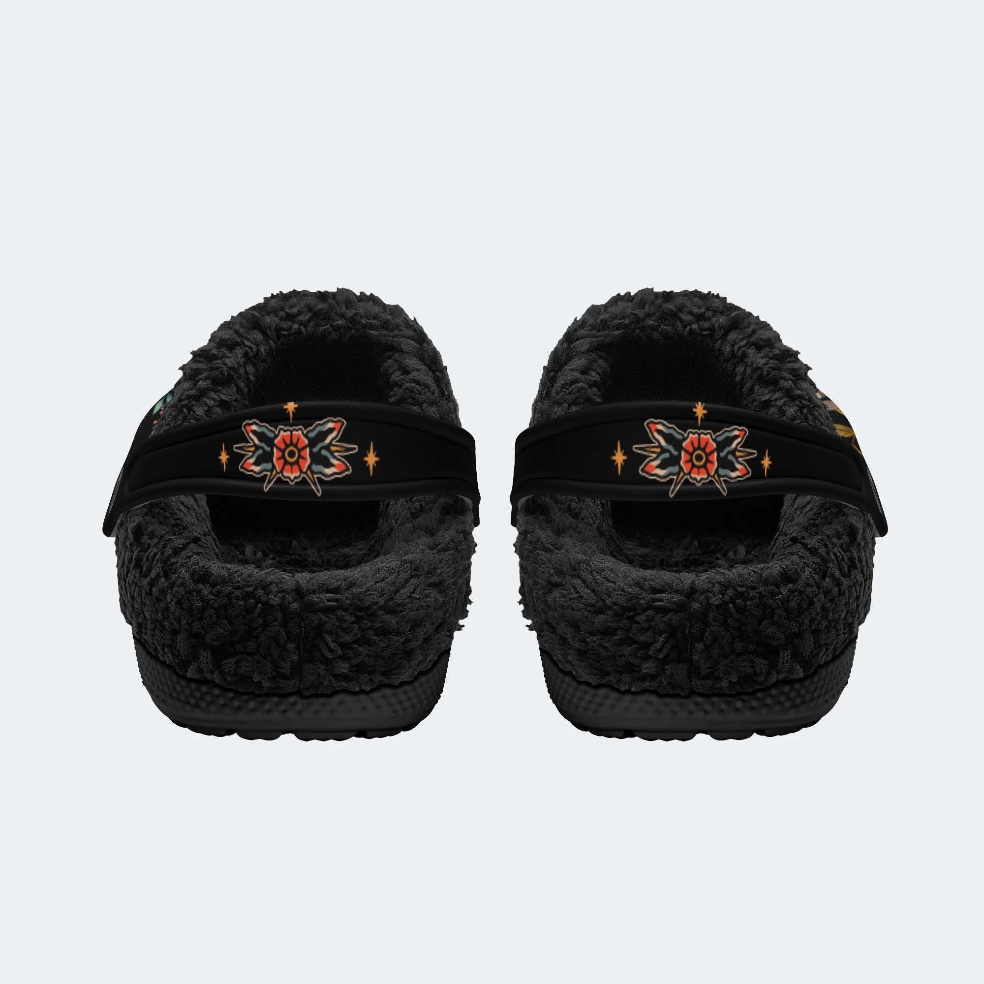 Moth Floral Mushroom Print - Fur Lined Slippers/Sandals