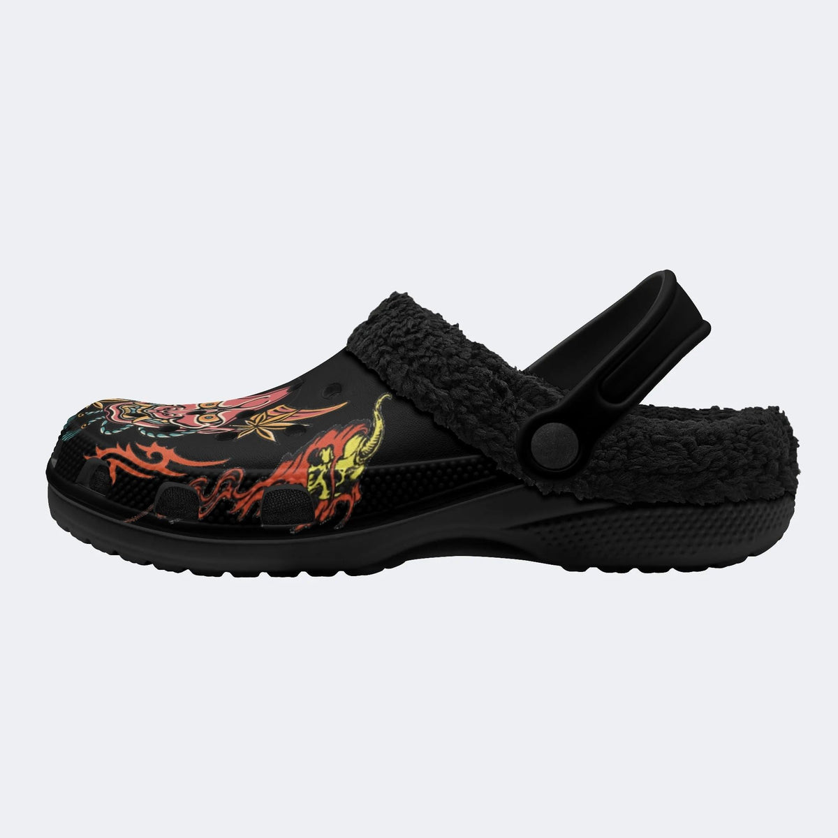 Japanese Traditional Hannya Mask Print - Fur Lined Slippers/Sandals