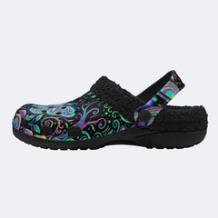 Neon Blue Green Psychedelic Moth Fleece-Lined Clogs