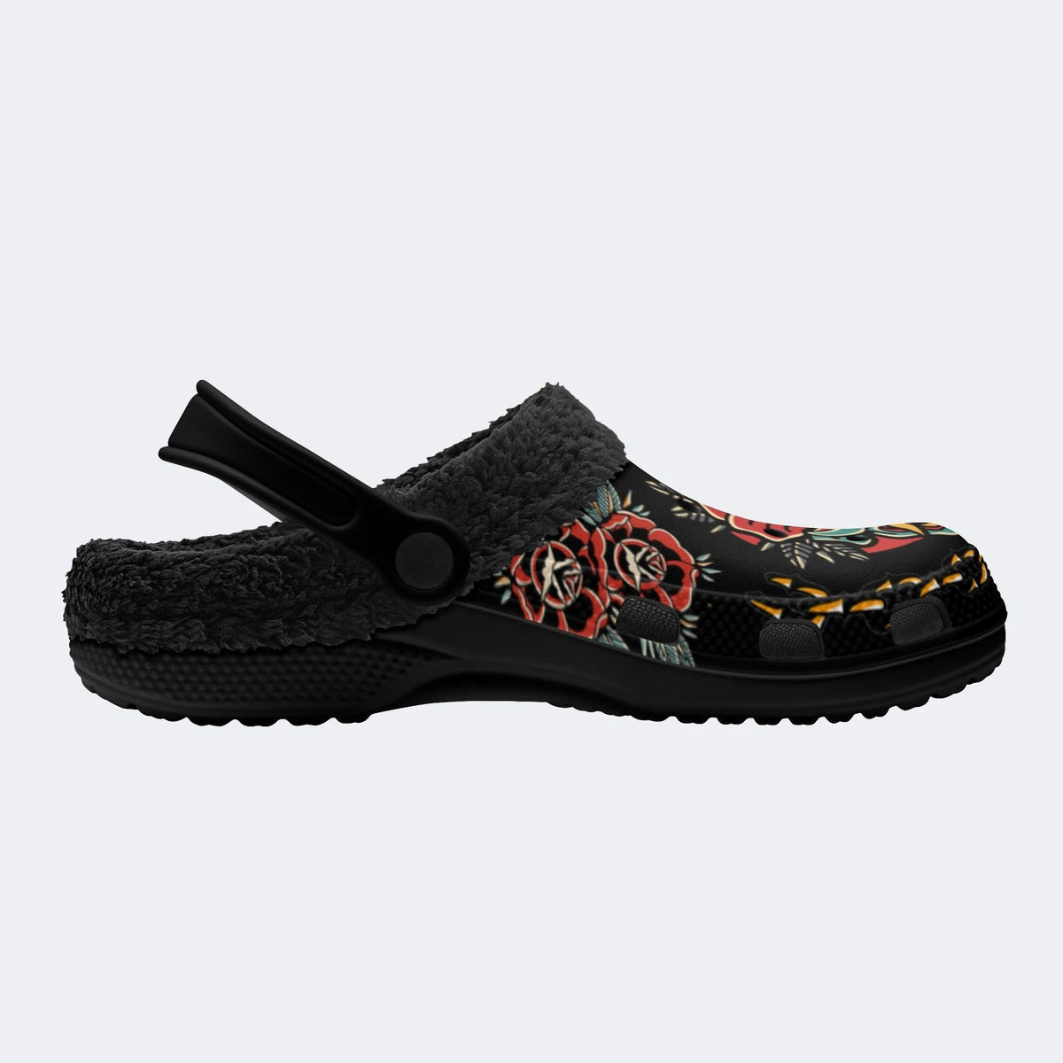 Classic Rose Devil Print - Fur Lined Slippers/Sandals