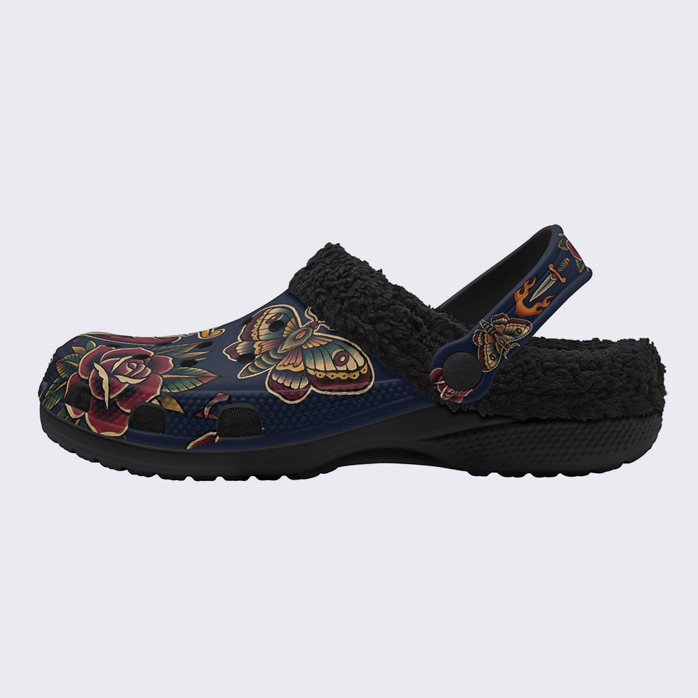 Neo-Traditional Totem Print Fleece-Lined Clogs