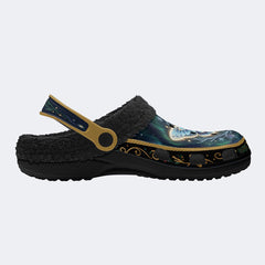 Ice Crystal Light Moth Print Fleece-Lined Clogs
