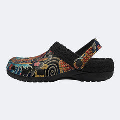 Irezumi Carp&Cherry blossom blizzardTraditional Cloud  Print Fleece-Lined Clogs