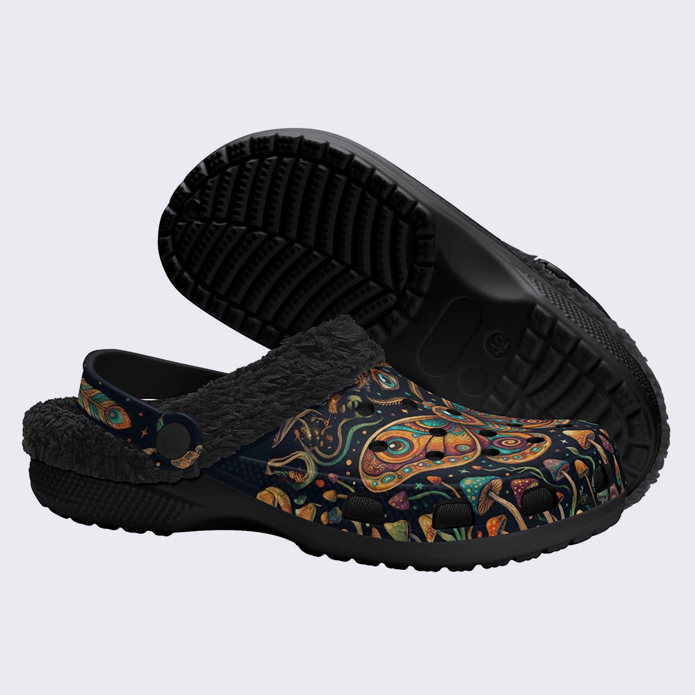 Psychedelic Mushroom Forest Moth Retro Print Clogs