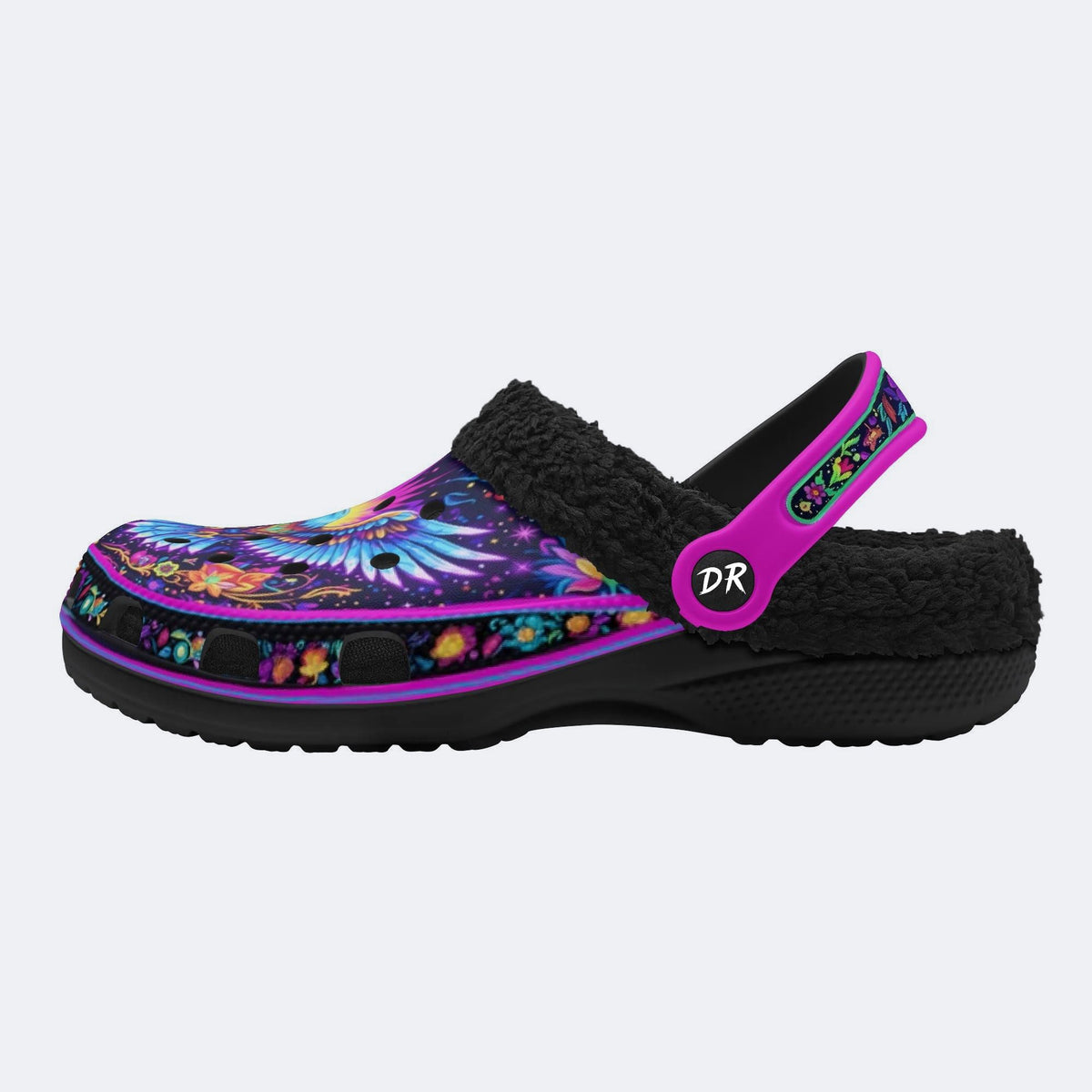 Floral Eagle Print Fleece-Lined Clogs