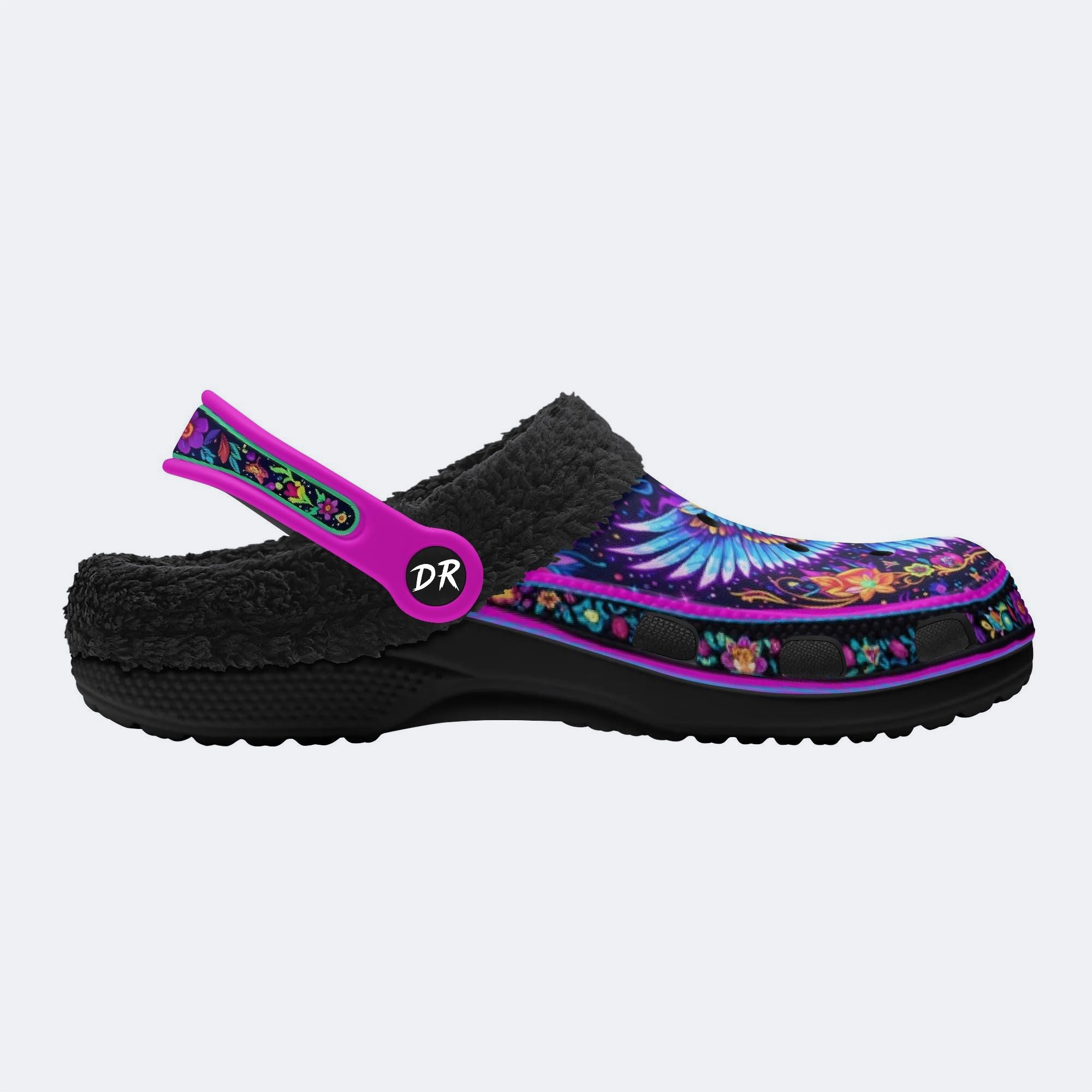 Floral Eagle Print Fleece-Lined Clogs