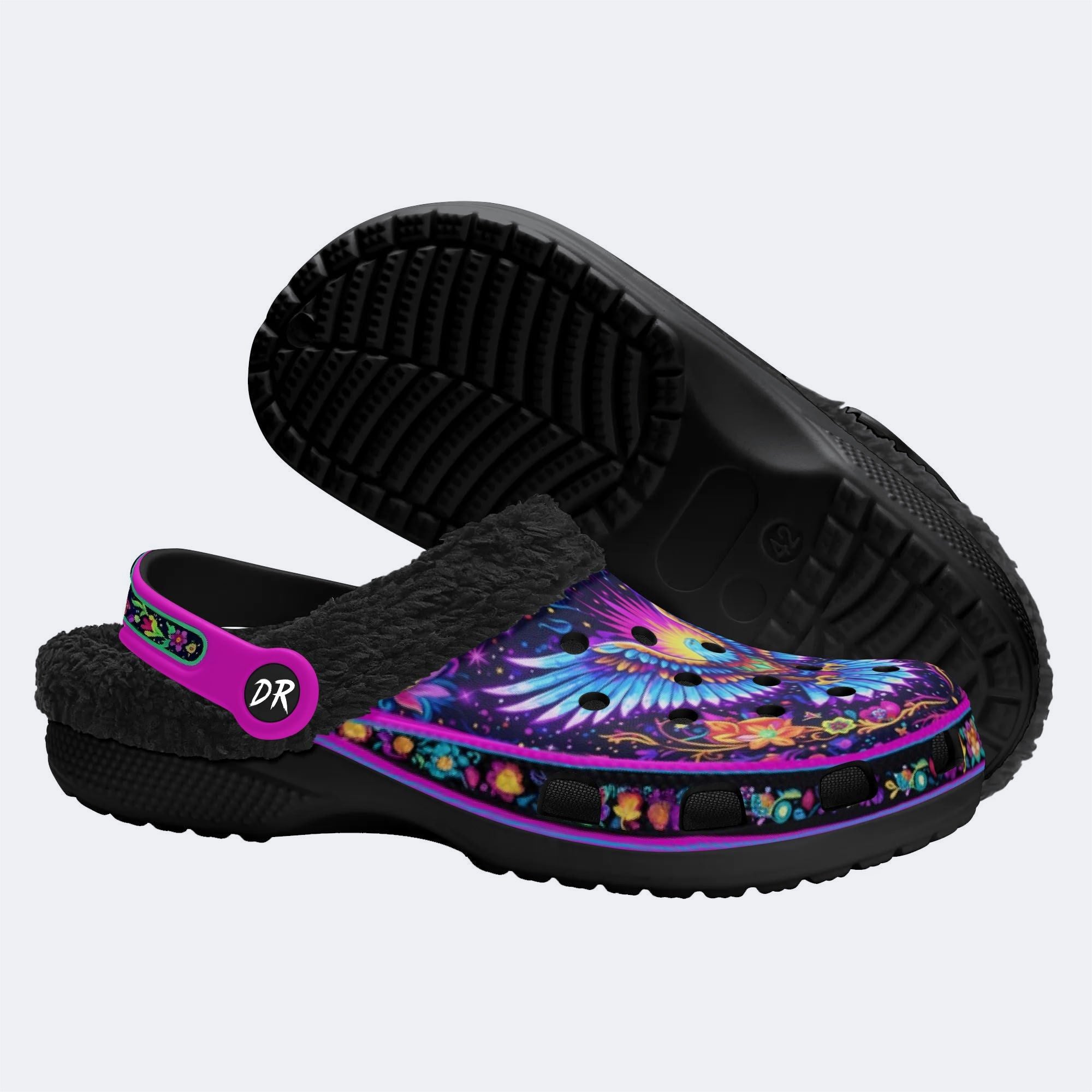 Floral Eagle Print Fleece-Lined Clogs