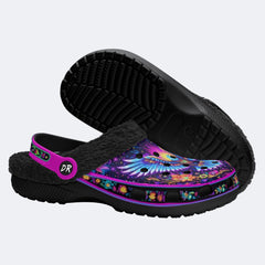 Floral Eagle Print Fleece-Lined Clogs