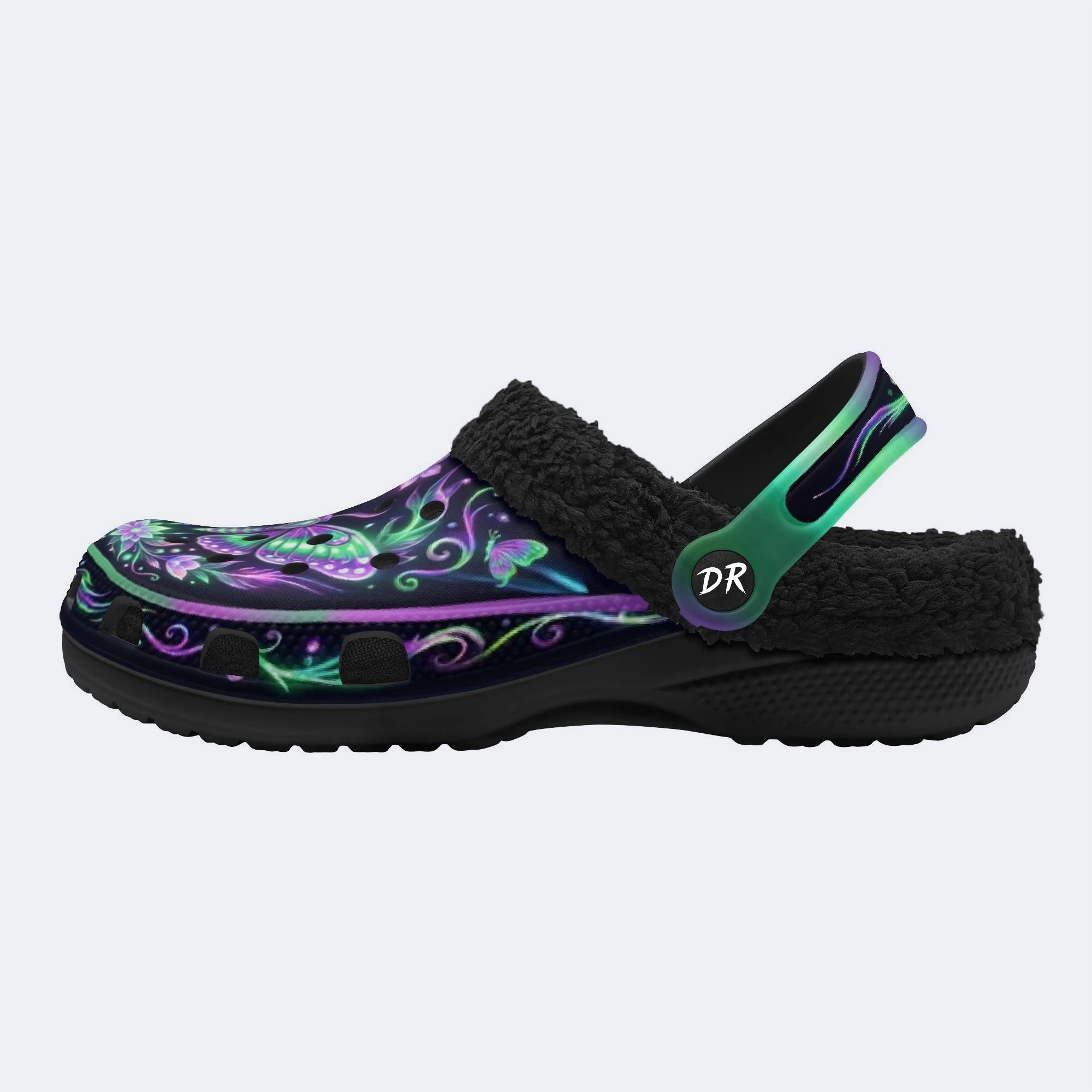 Dark Night Iridescent Moth Flowers Print Clogs