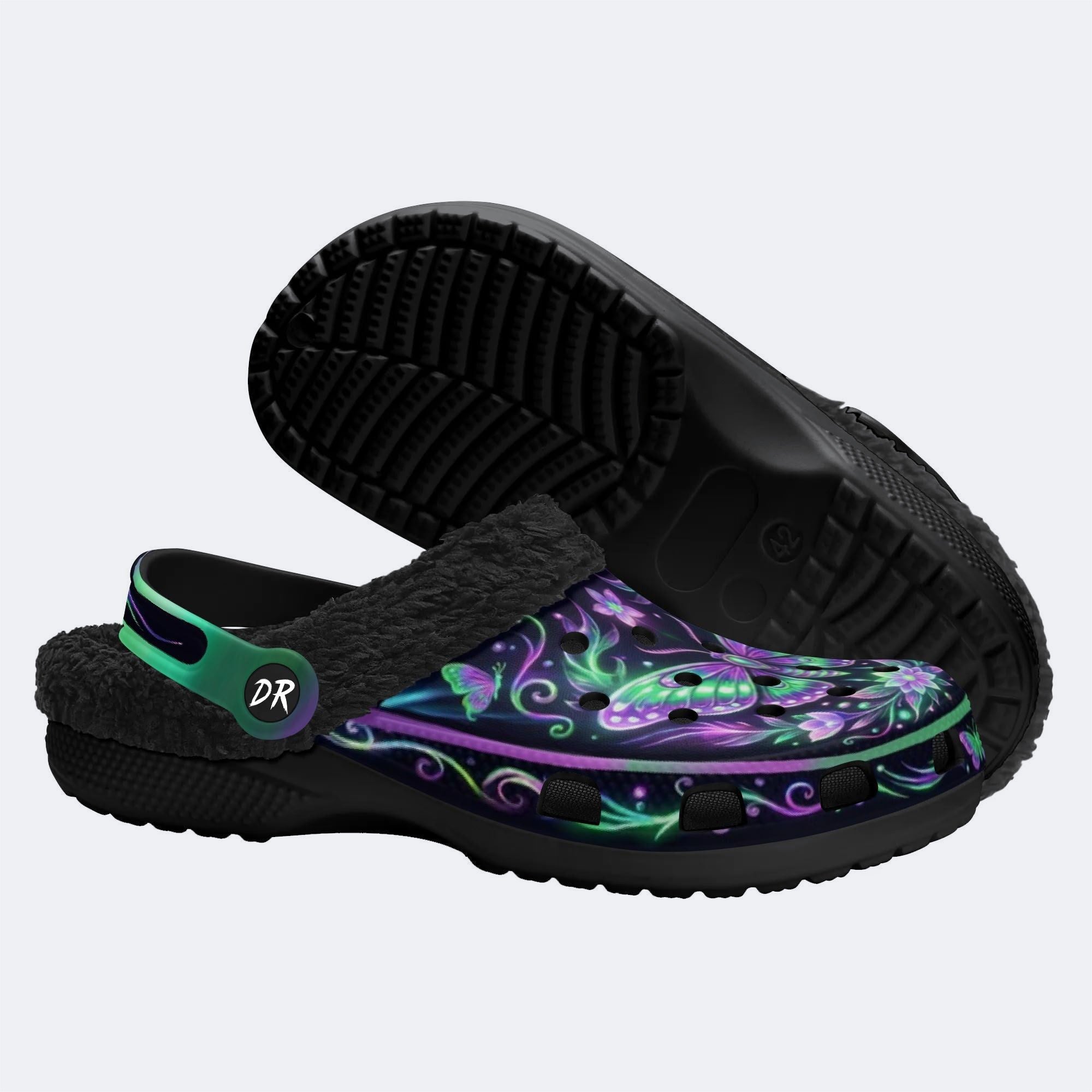 Dark Night Iridescent Moth Flowers Print Clogs