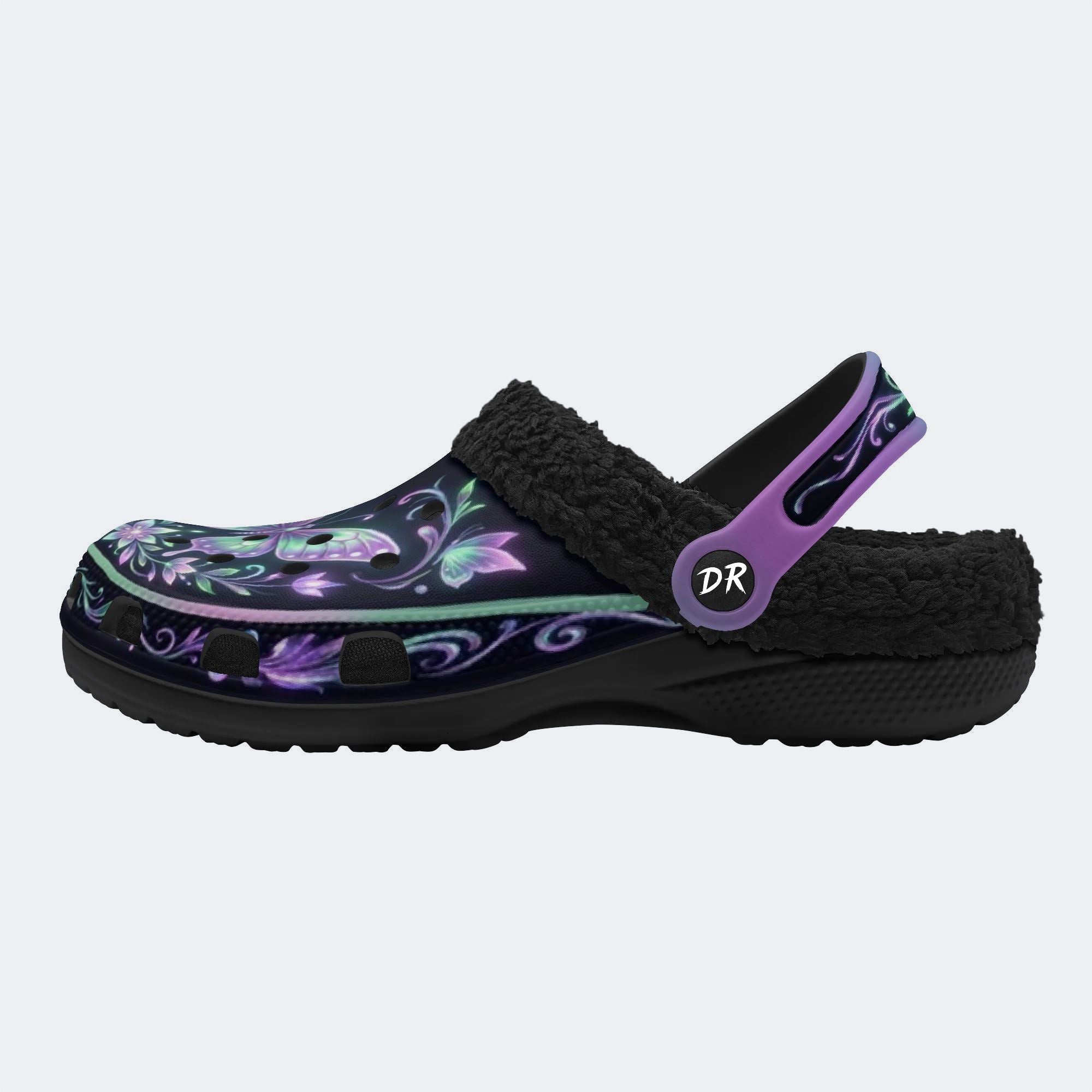 Night-lit Fluorescent Butterfly Vine Print Clogs