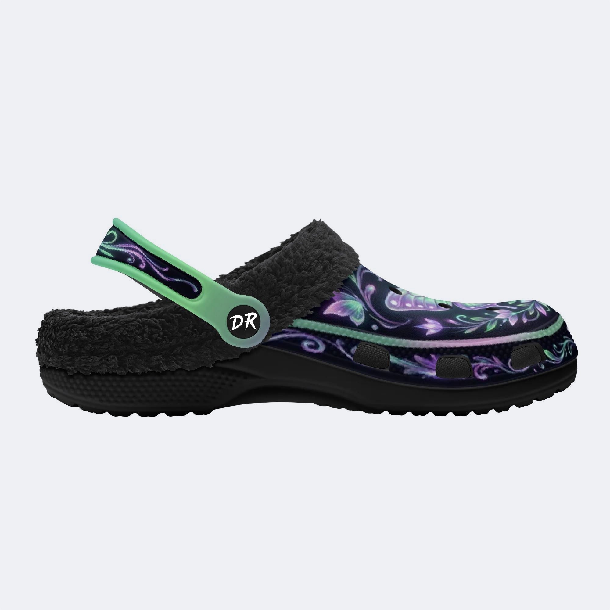 Night-lit Fluorescent Butterfly Vine Print Clogs
