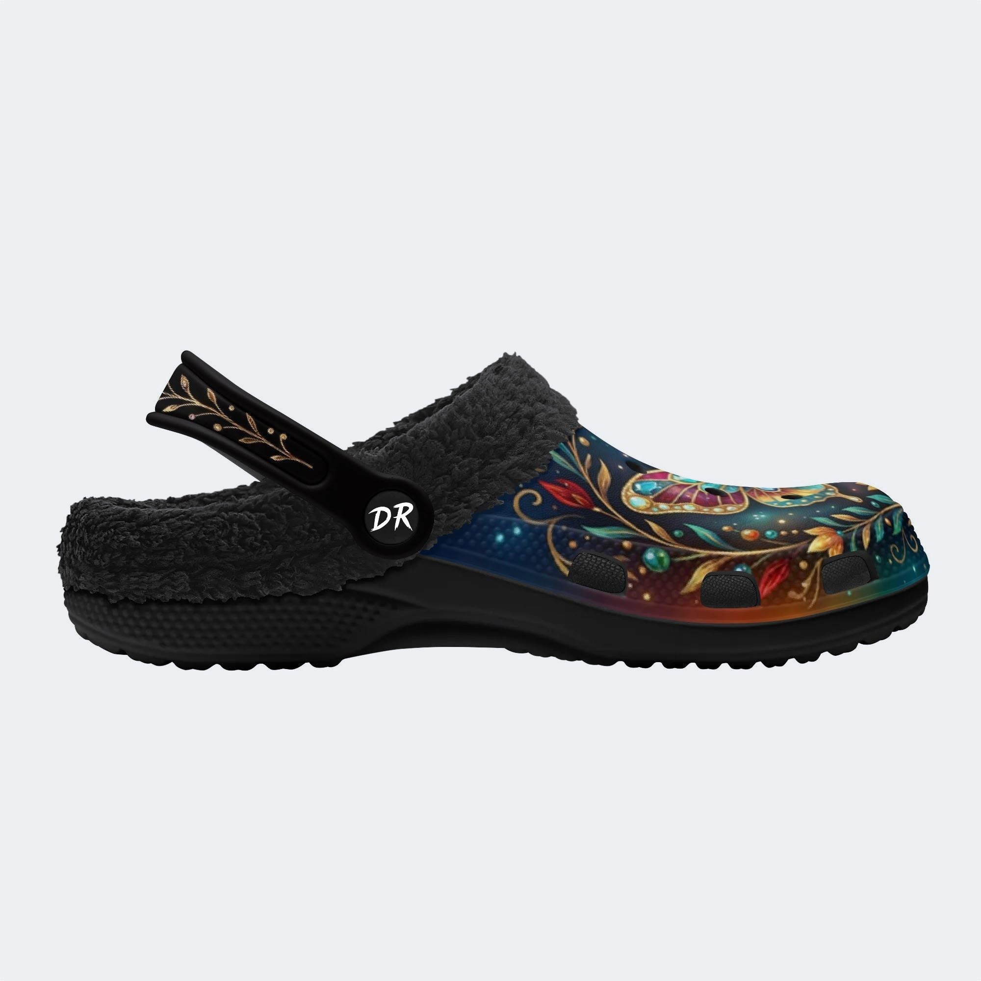 Brilliant Butterfly on Vines Print Fleece-Lined Clogs