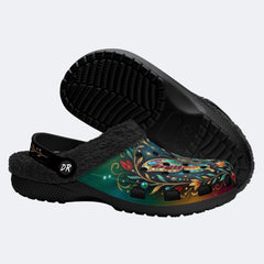 Brilliant Butterfly on Vines Print Fleece-Lined Clogs