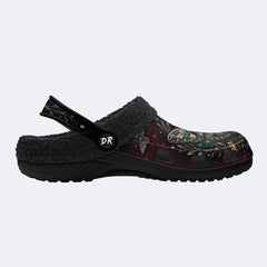 Dark Night Radiant Gem Butterfly Dance Print Fleece-Lined Clogs