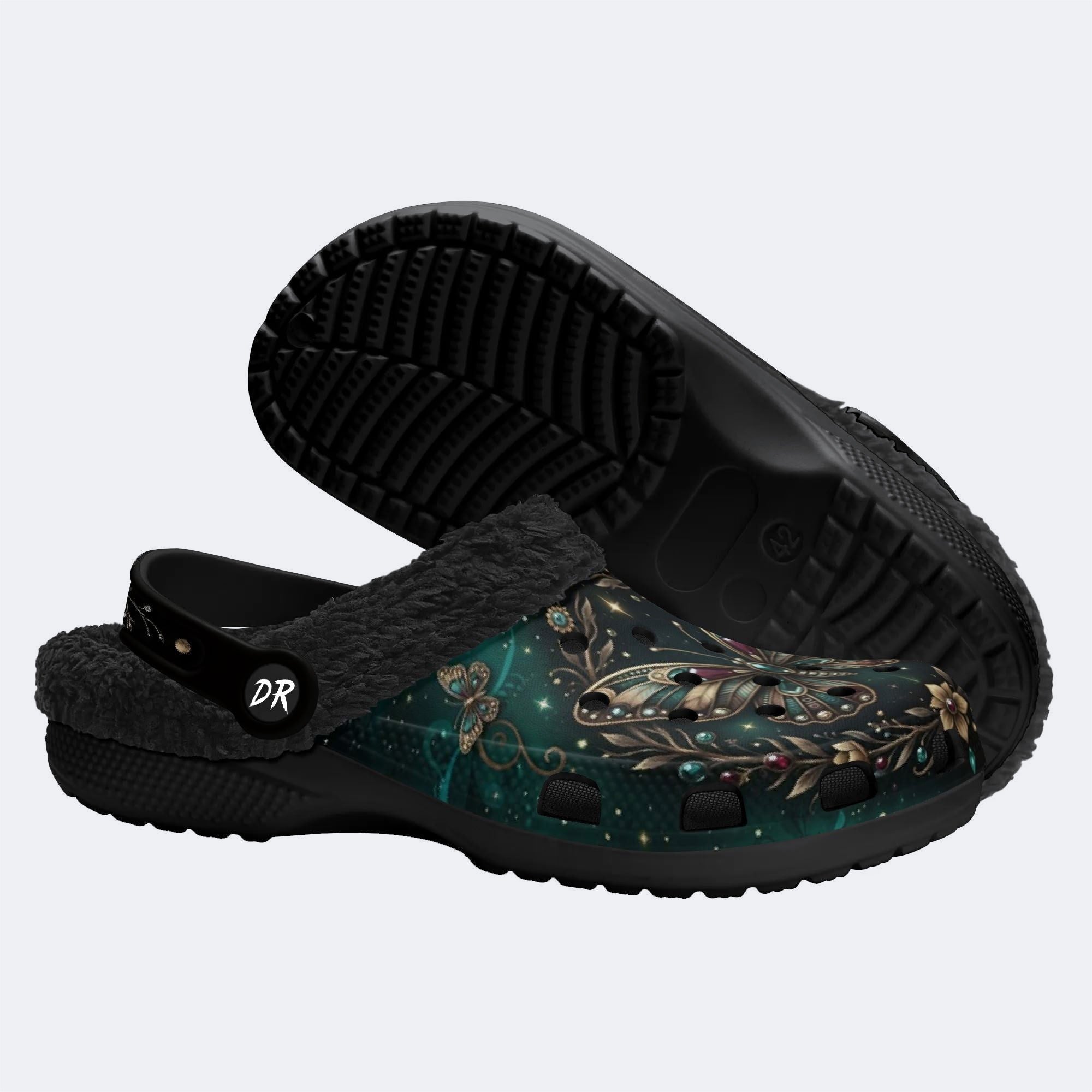 Dark Night Radiant Gem Butterfly Dance Print Clogs
