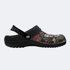 Fantasy Butterfly Flower Cluster Print Fleece-Lined Clogs