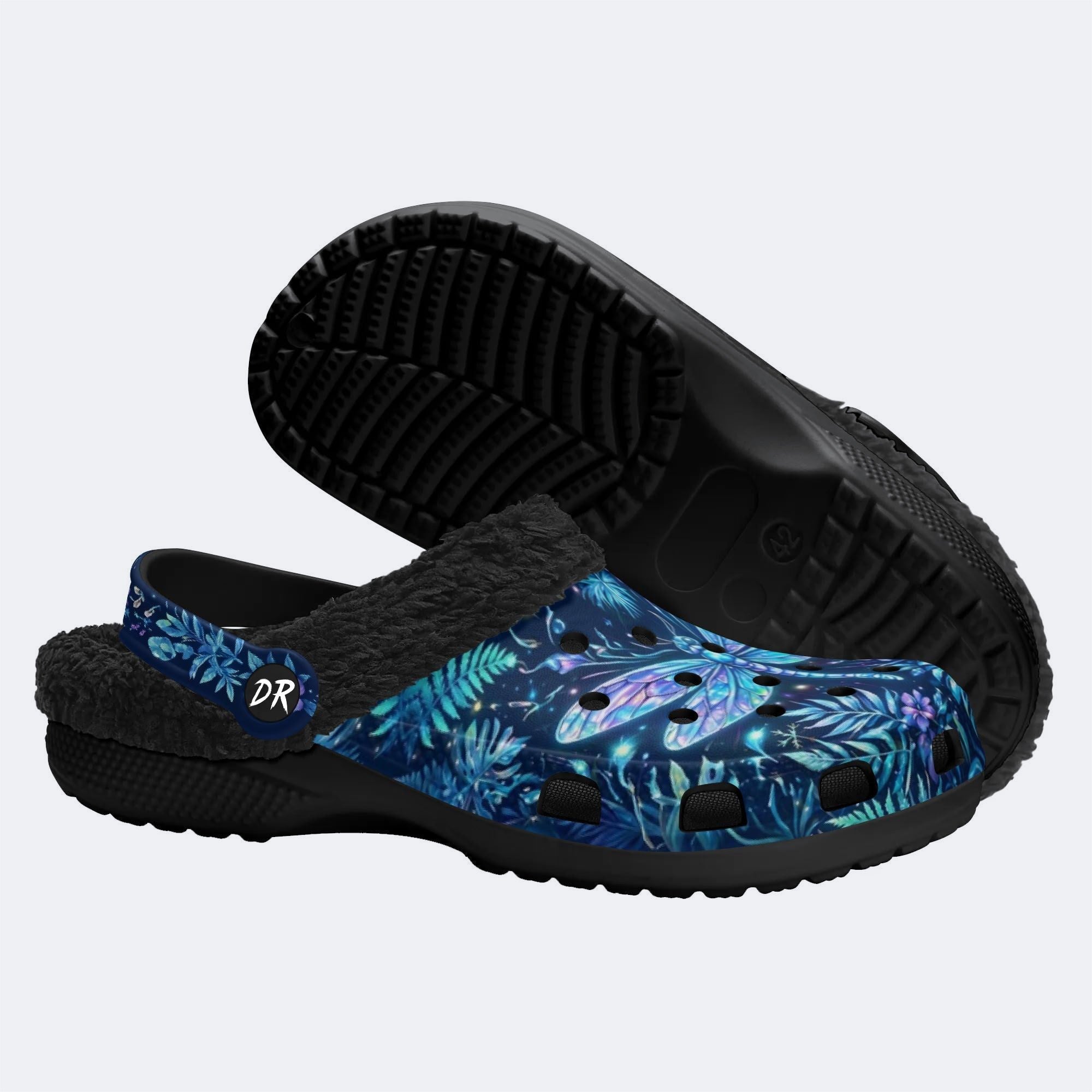 Ice Crystal Light Dragonfly Print Clogs