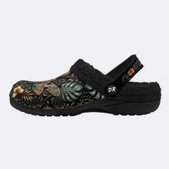 Tropical Dragonfly Flora Print Fleece-Lined Clogs