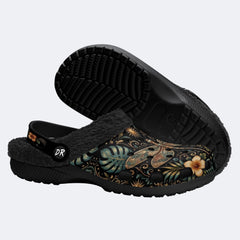 Tropical Dragonfly Flora Print Fleece-Lined Clogs