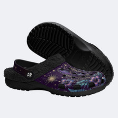 Mystic Black Cat Tropical Hibiscus Print Fleece-Lined Clogs