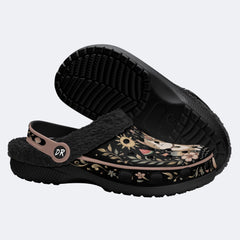 Sunny Cat Coastal Floral Print Fleece-Lined Clogs