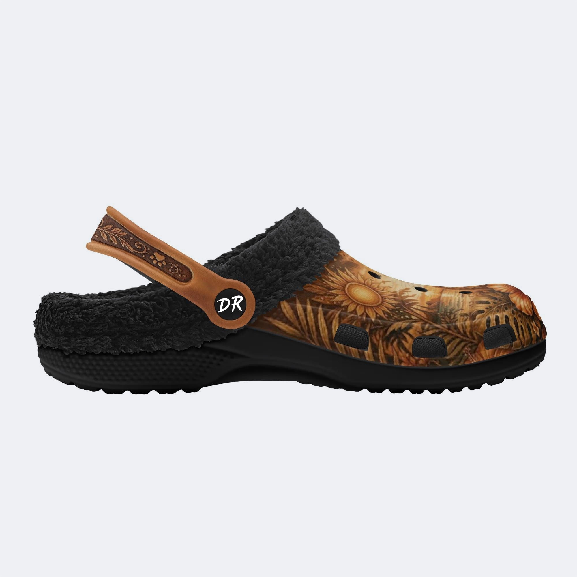 Tropical Ginger Cat Print Fleece-Lined Clogs