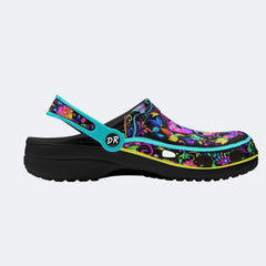 Hyper-Fluorescent psychedelic Butterfly Wreath Print Clogs