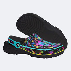 Hyper-Fluorescent psychedelic Butterfly Wreath Print Clogs