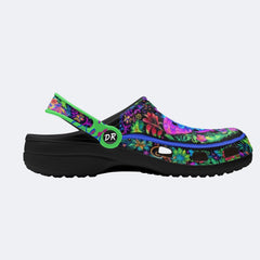 Hyper-Fluorescent psychedelic Butterfly Wreath Print Clogs
