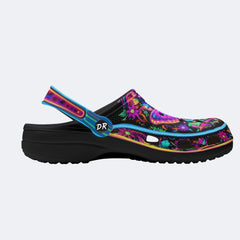 Hyper-Fluorescent psychedelic Butterfly Wreath Print Clogs