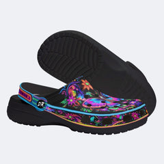 Hyper-Fluorescent psychedelic Butterfly Wreath Print Clogs