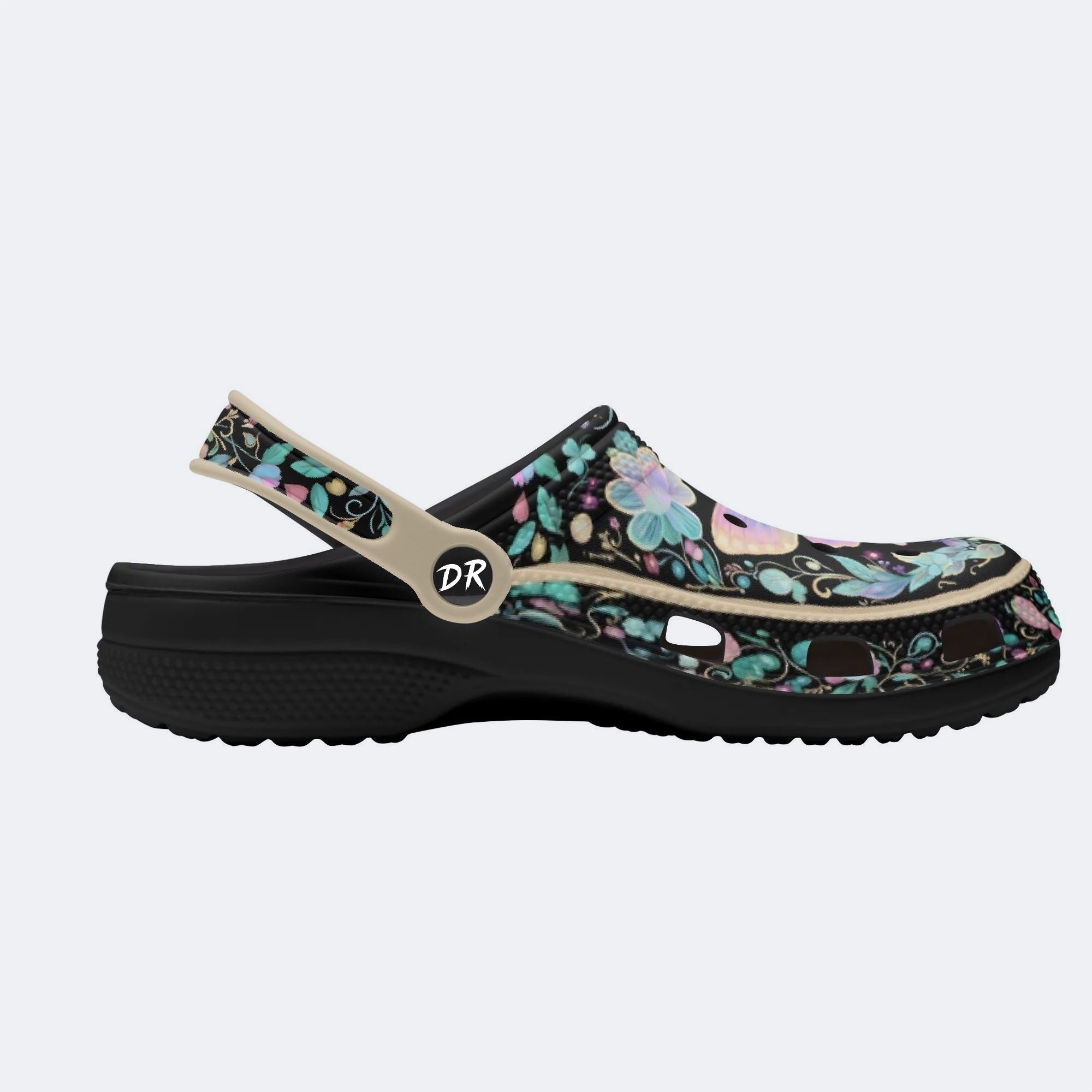 Iridescent Psychedelic Butterfly Wreath Print Fleece-Lined Clogs