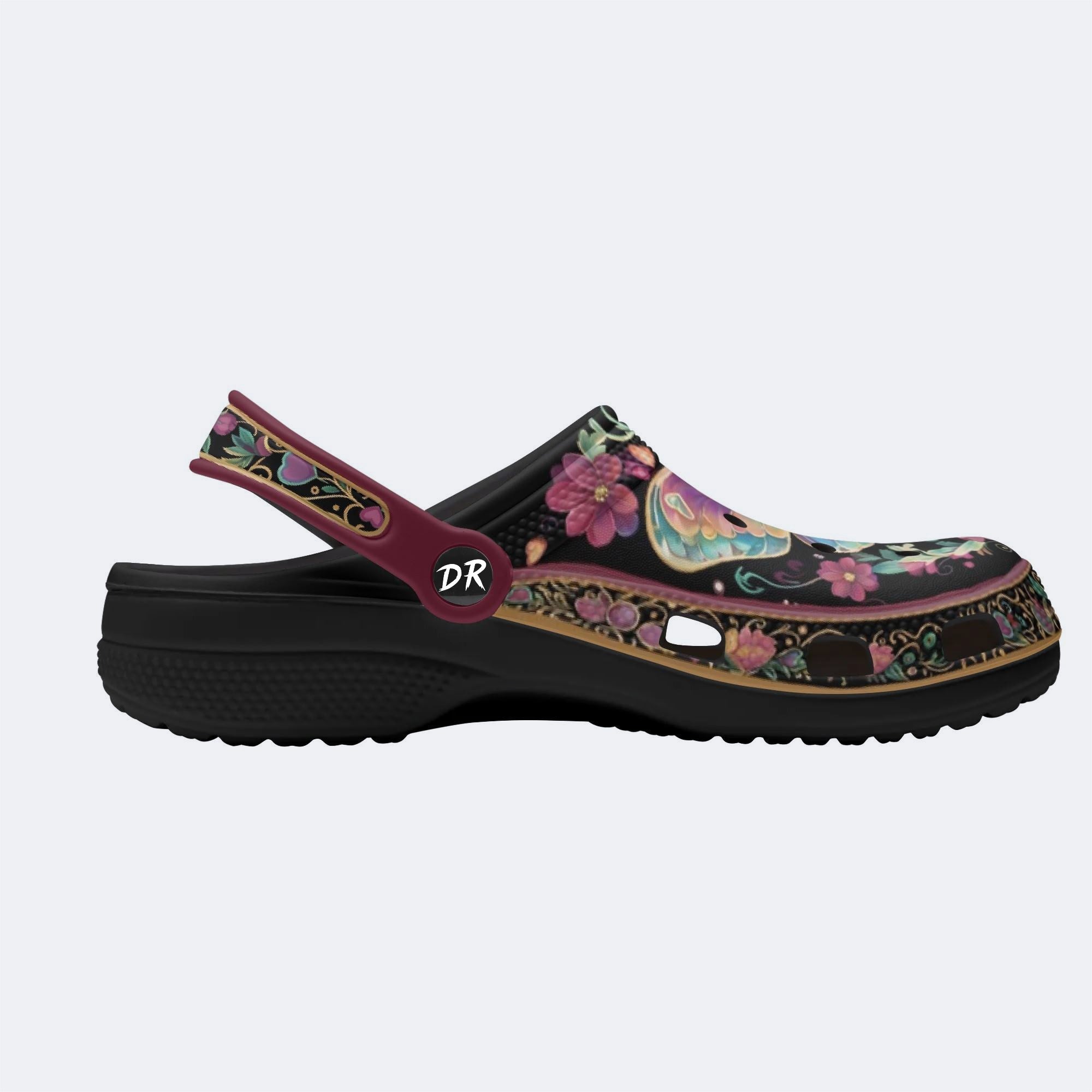 Romantic Psychedelic Butterfly Wreath Print Clogs