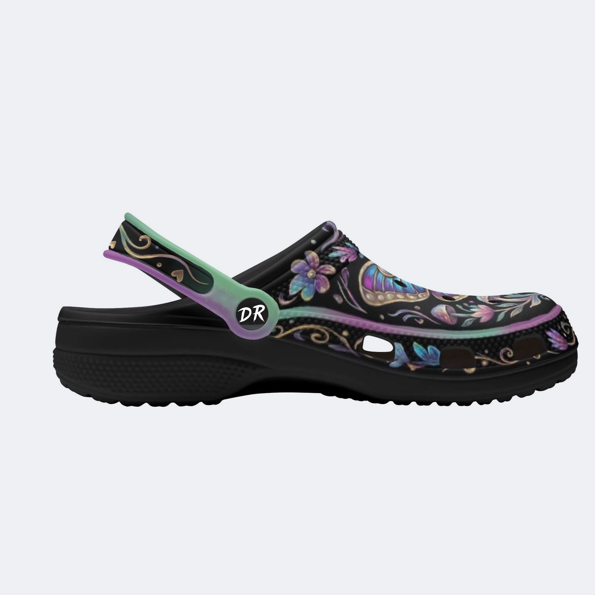 Jewel Moth Mushroom Wreath Print Fleece-Lined Clogs