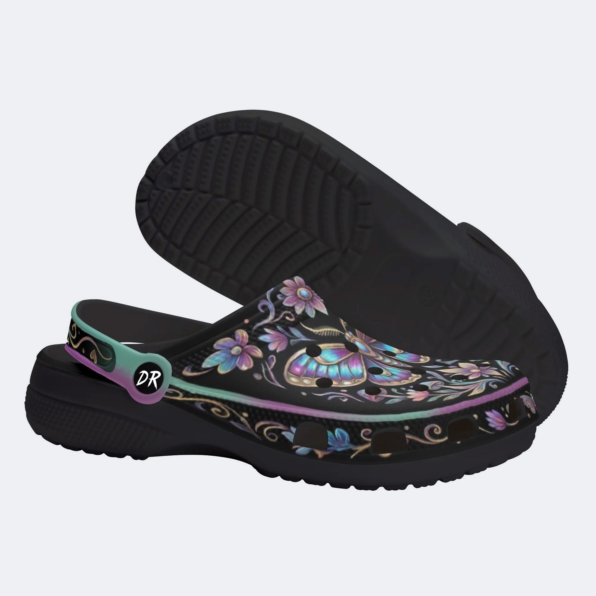 Jewel Moth Mushroom Wreath Print Fleece-Lined Clogs