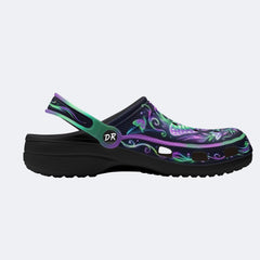Dark Night Iridescent Moth Flowers Print Clogs