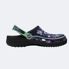 Night-lit Fluorescent Butterfly Vine Print Clogs