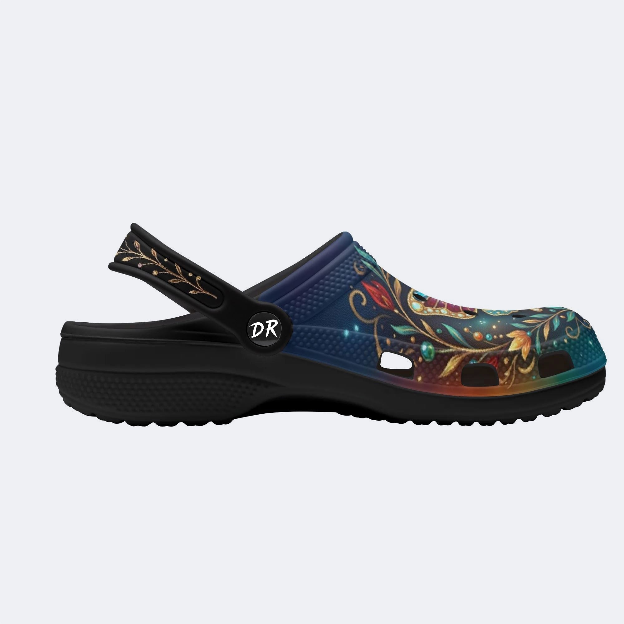 Brilliant Butterfly on Vines Print Fleece-Lined Clogs