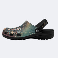 Fantasy Butterfly Flower Cluster Print Fleece-Lined Clogs