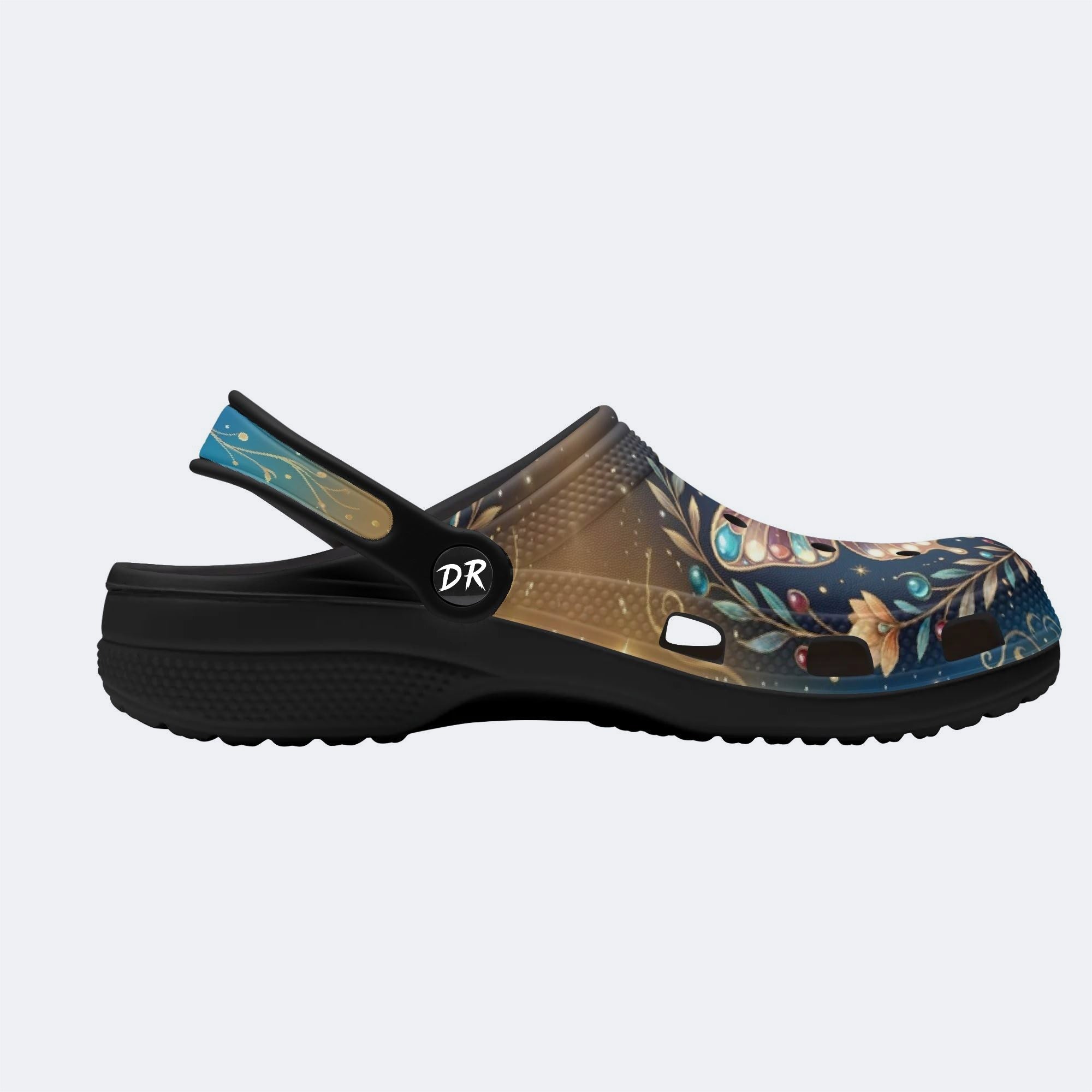 Jewel Butterfly Vintage Wreath Print Clogs