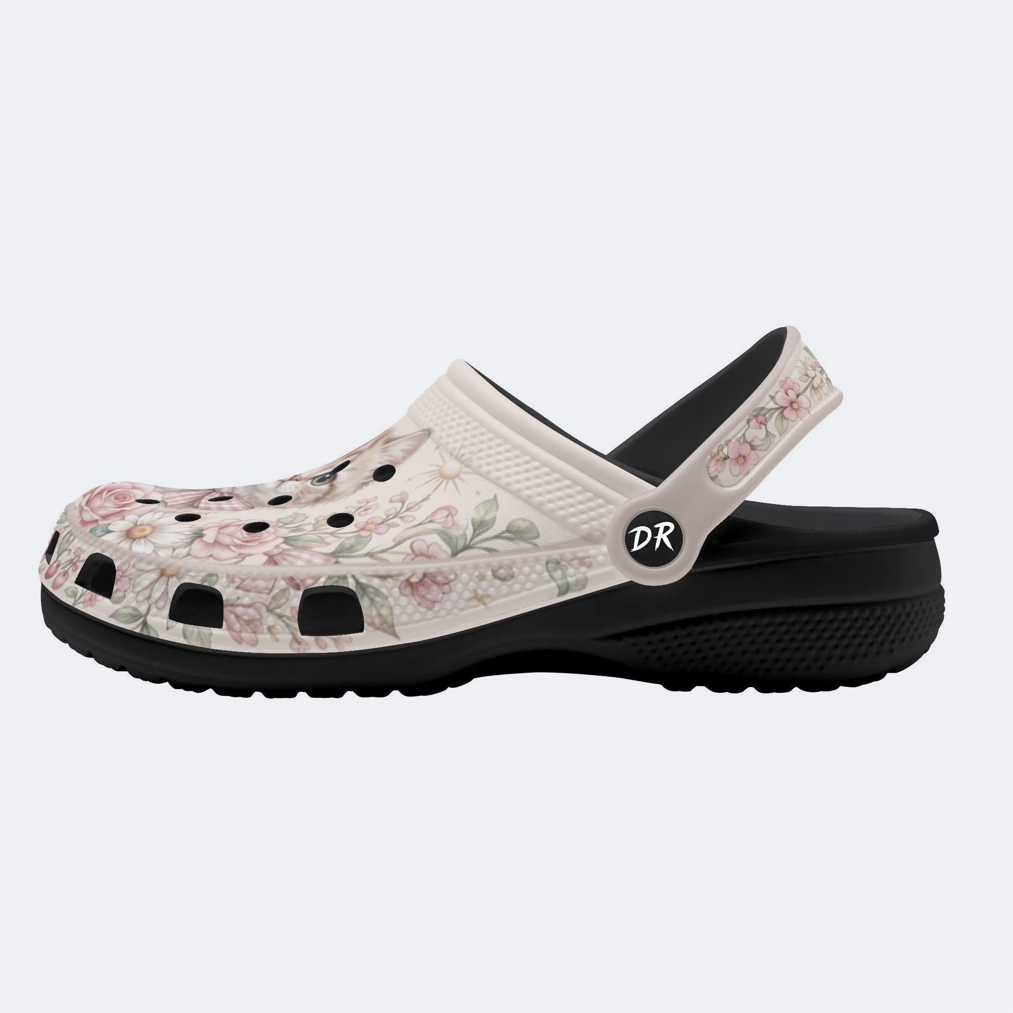 Pastel Kitten Floral Print Clogs