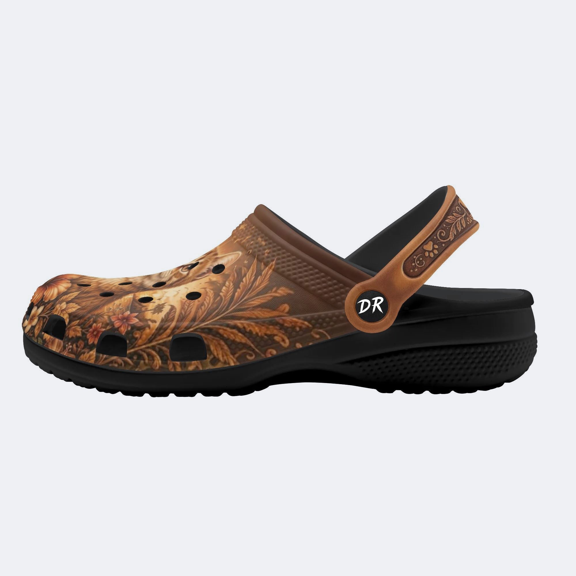 Tropical Ginger Cat Print Fleece-Lined Clogs