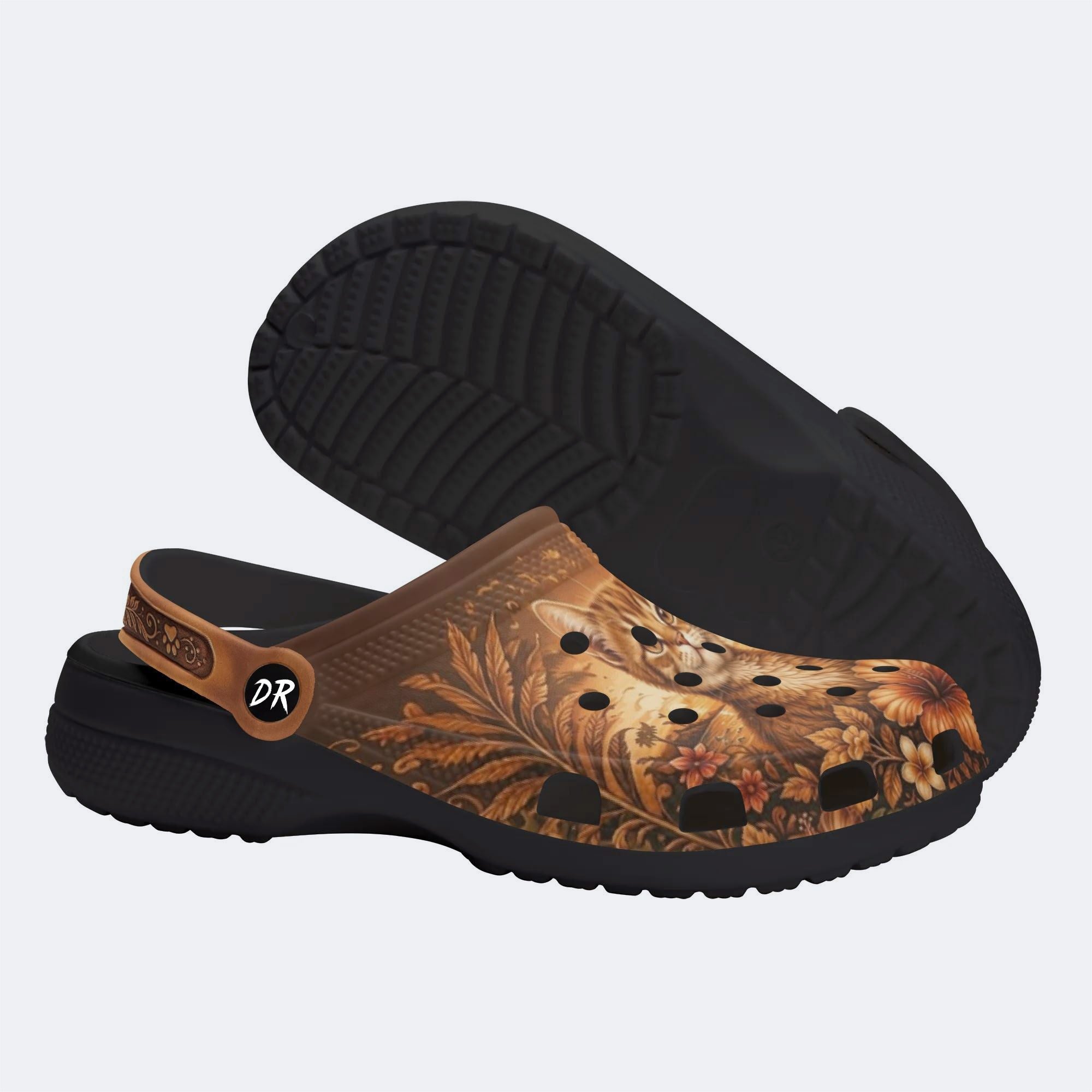 Tropical Ginger Cat Print Fleece-Lined Clogs