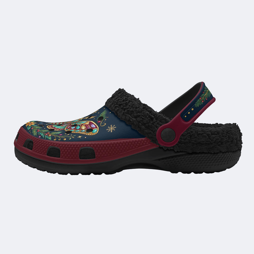 Jewel Moth Vintage Floral Wreath Print Fleece-Lined Clogs